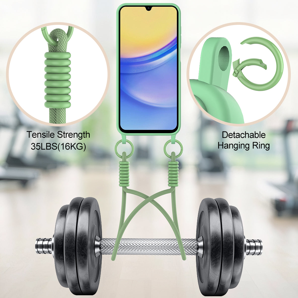 Samsung Galaxy M14 4G / Galaxy A05s 4G flytande silikonskal mobilbaksida med korthållare och kort rem