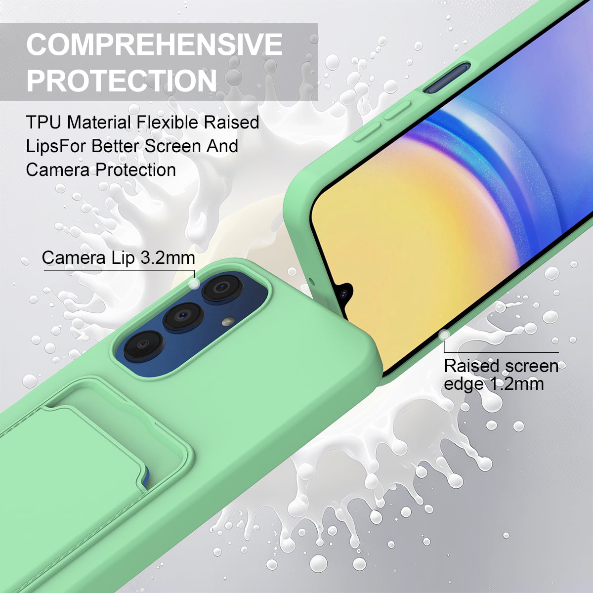 Samsung Galaxy M14 4G / Galaxy A05s 4G flytande silikonskal mobilbaksida med korthållare och kort rem