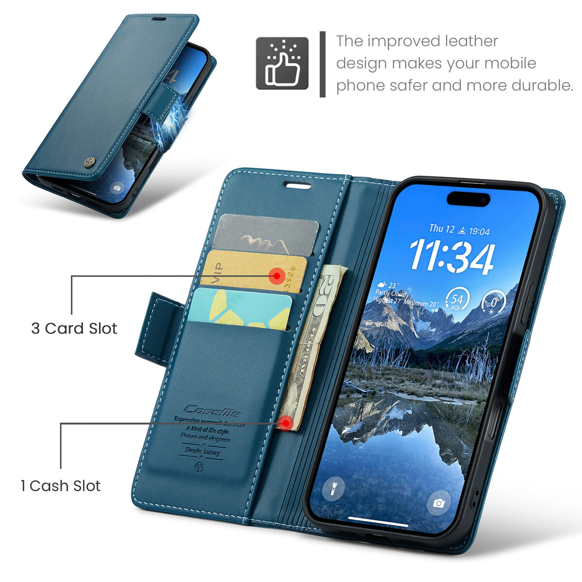 CASEME Til iPhone 17 Etui 023-serien RFID-blokerende glansfuldt stander telefoncover