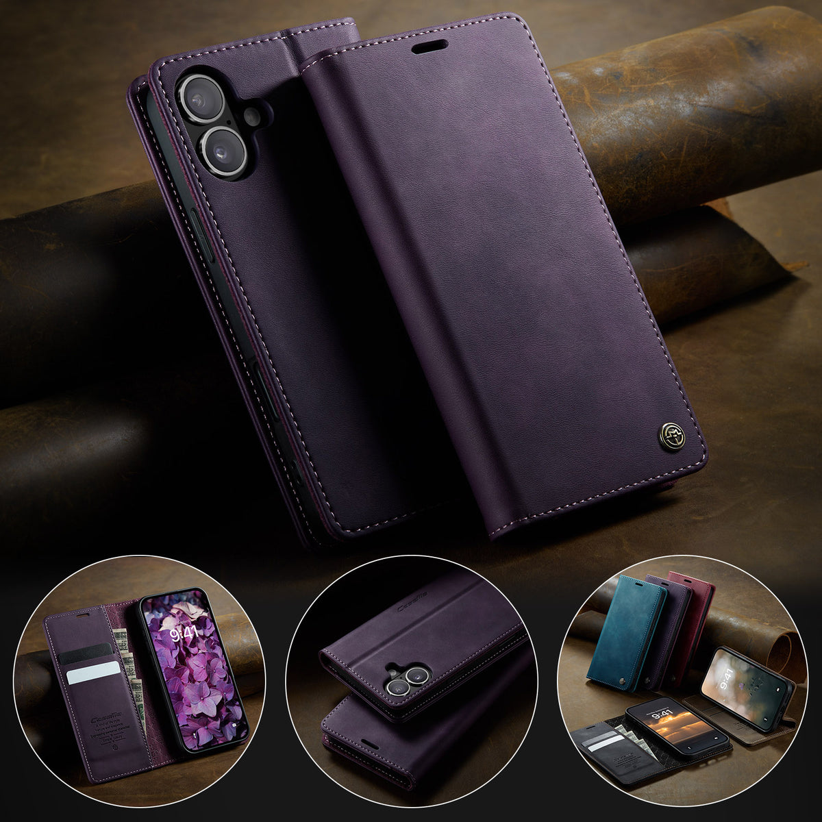 CASEME For iPhone 17 Case  033 Series RFID Blocking Wallet Stand Calf Texture Leather Phone Cover