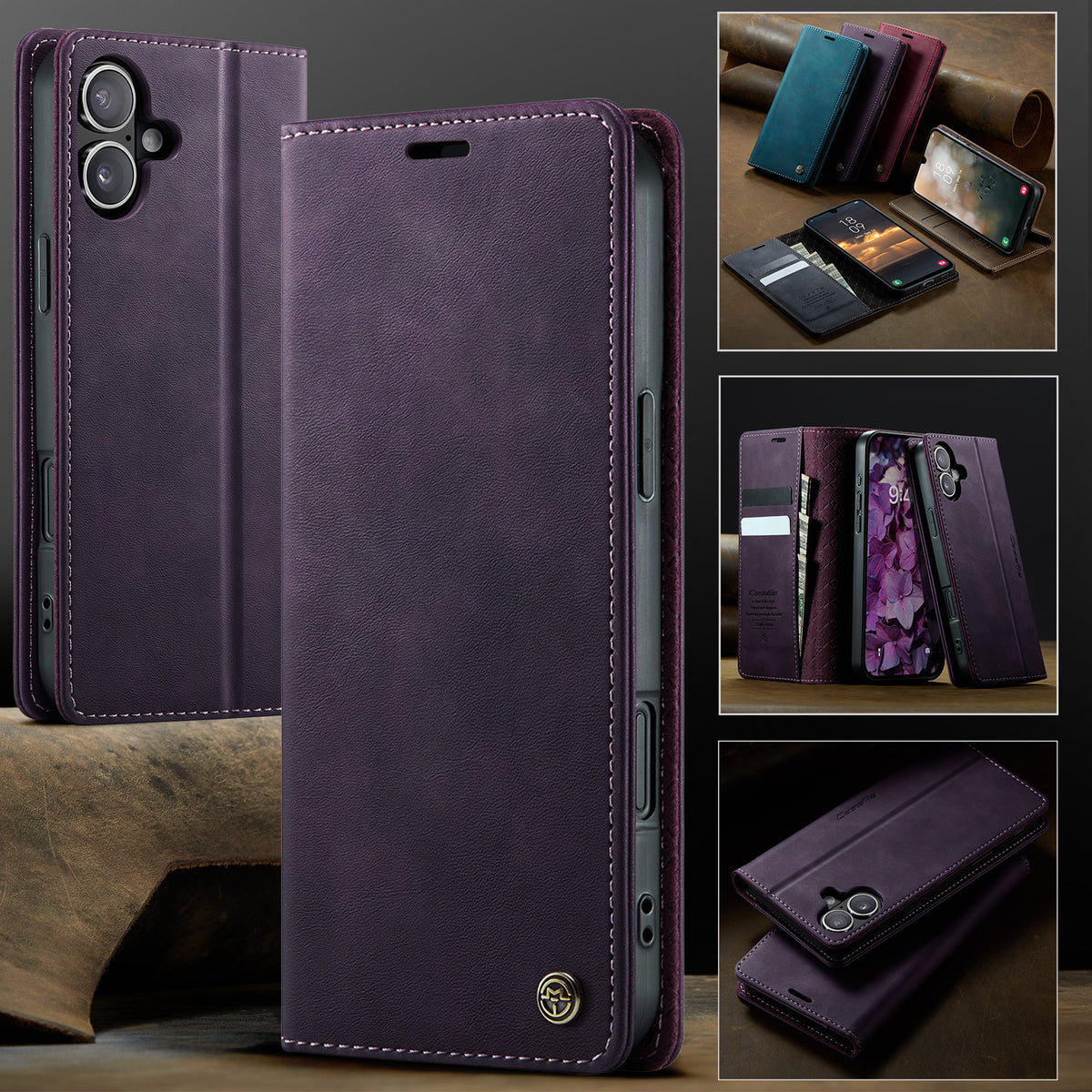 CASEME For iPhone 17 Case  033 Series RFID Blocking Wallet Stand Calf Texture Leather Phone Cover