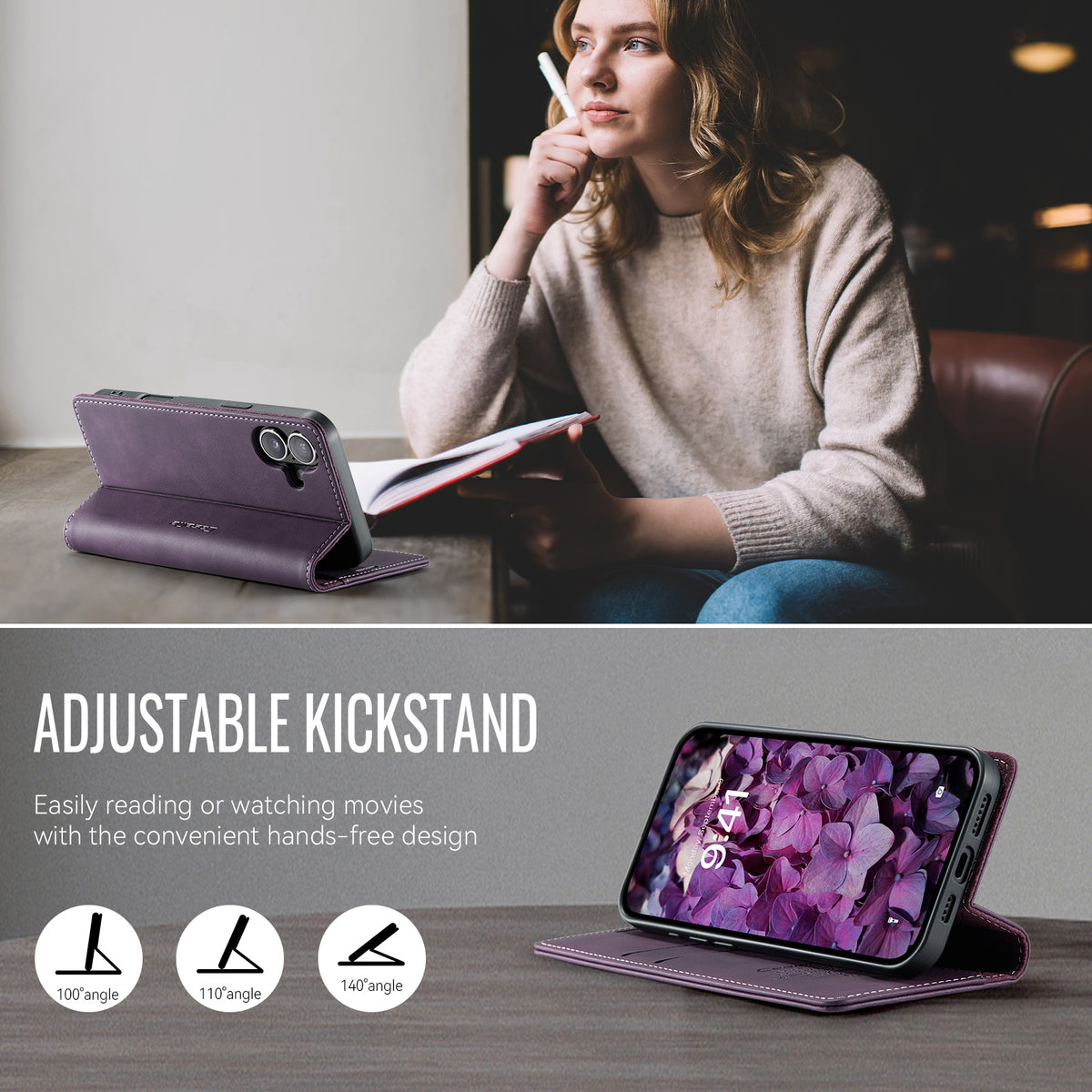 CASEME For iPhone 17 Case  033 Series RFID Blocking Wallet Stand Calf Texture Leather Phone Cover