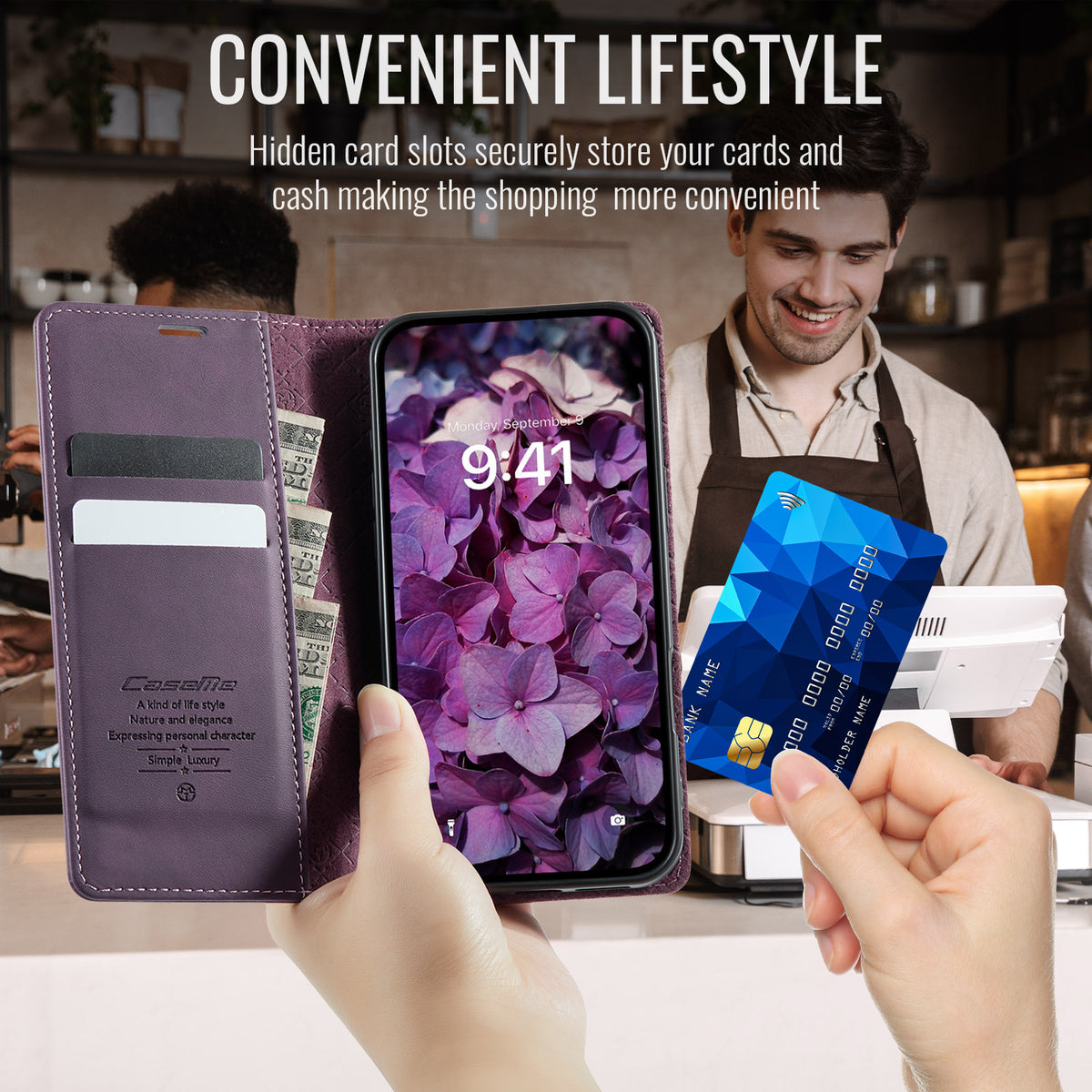 CASEME For iPhone 17 Case  033 Series RFID Blocking Wallet Stand Calf Texture Leather Phone Cover