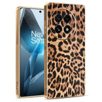 For OnePlus 13 Case Leopard Print PU Leather Coated PC + TPU Electroplating Phone Cover