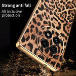 For OnePlus 13 Case Leopard Print PU Leather Coated PC + TPU Electroplating Phone Cover