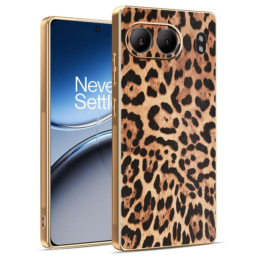 OnePlus Nord 4-skal Leopardtryck PU-läderbelagd PC + TPU Galvaniserad mobilskal
