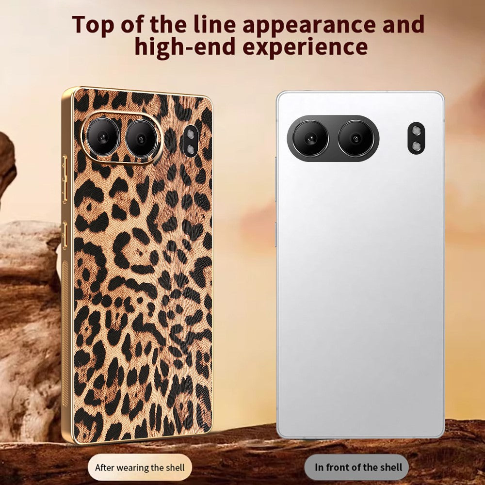 OnePlus Nord 4-skal Leopardtryck PU-läderbelagd PC + TPU Galvaniserad mobilskal