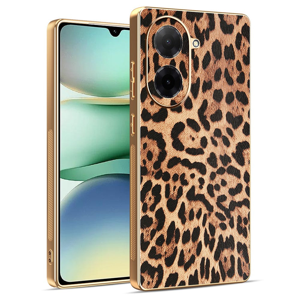 For Xiaomi Redmi A5 NFC (EU) (173.45mm) Case Leopard Print PU Leather Coated PC + TPU Electroplating Phone Cover