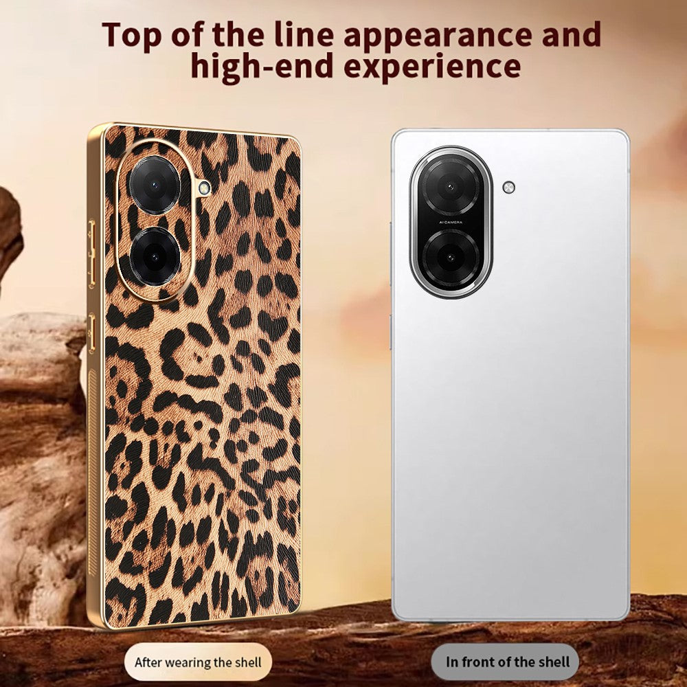 For Xiaomi Redmi A5 NFC (EU) (173.45mm) Case Leopard Print PU Leather Coated PC + TPU Electroplating Phone Cover