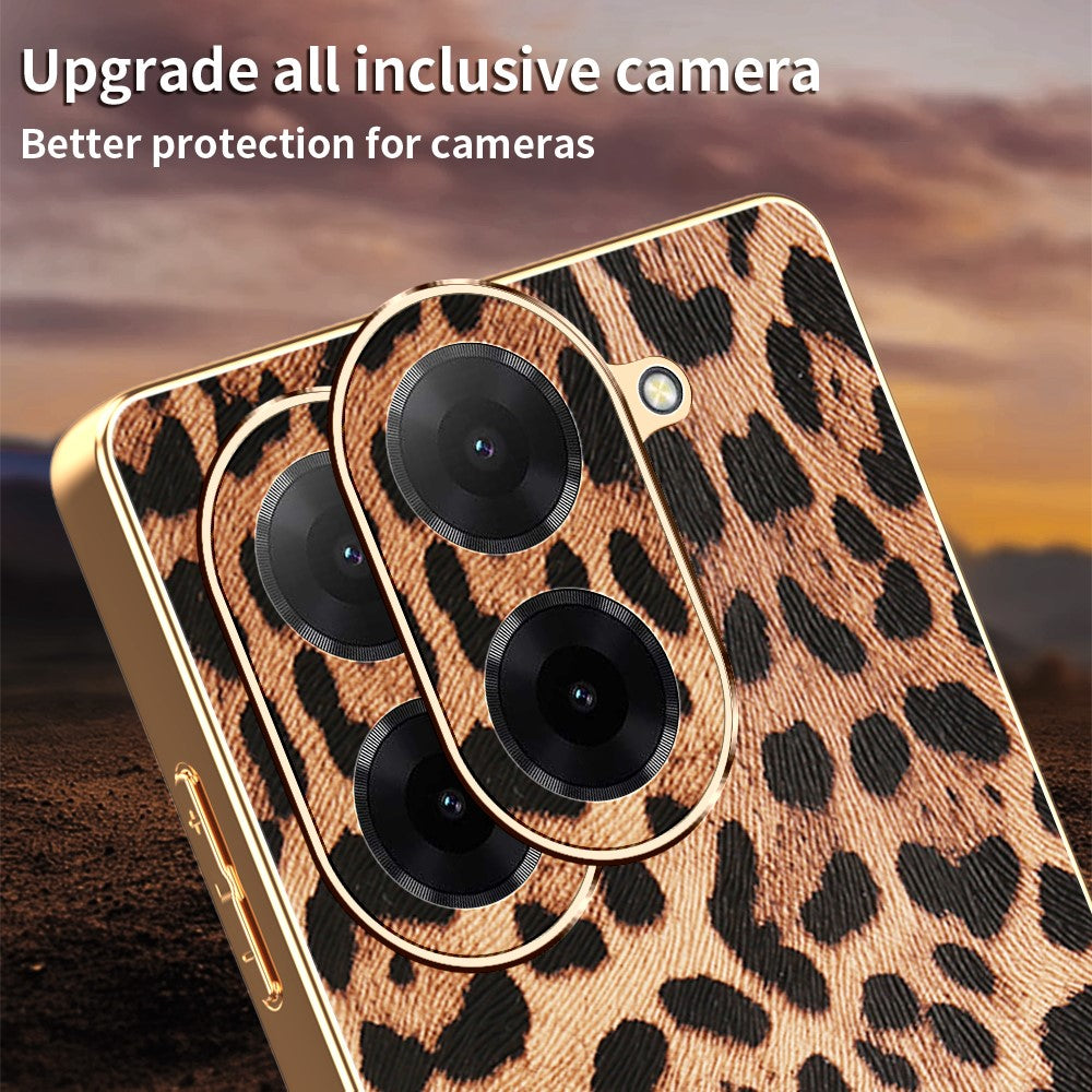For Xiaomi Redmi A5 NFC (EU) (173.45mm) Case Leopard Print PU Leather Coated PC + TPU Electroplating Phone Cover