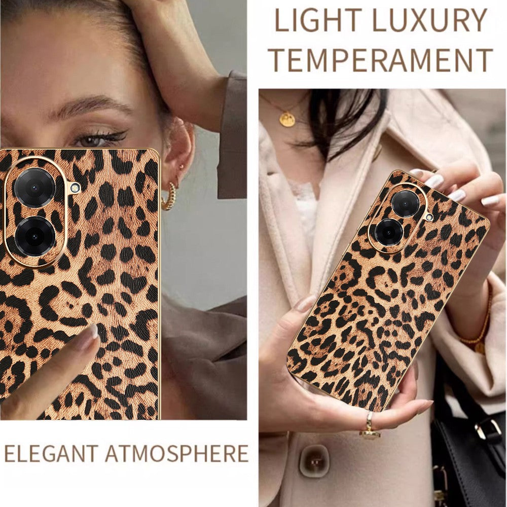 For Xiaomi Redmi A5 NFC (EU) (173.45mm) Case Leopard Print PU Leather Coated PC + TPU Electroplating Phone Cover