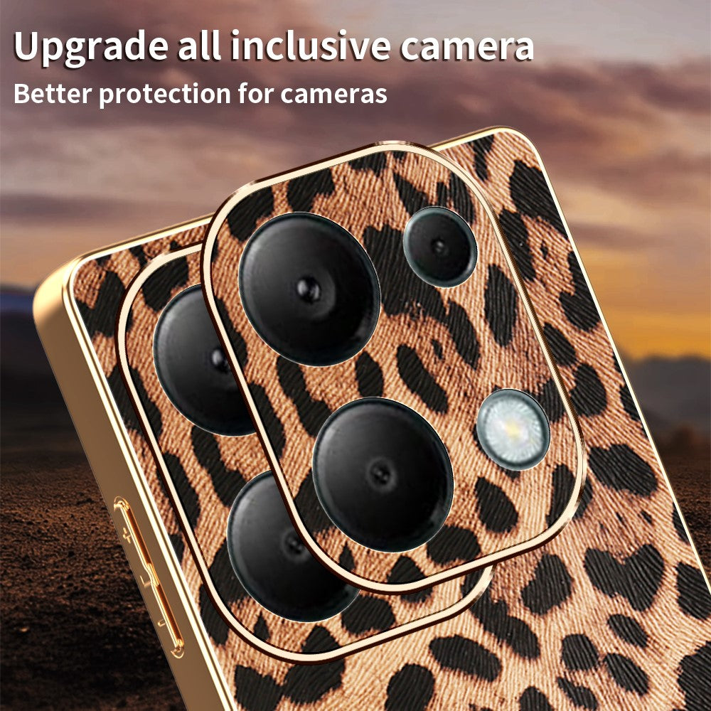 Phone Case For Xiaomi Redmi Note 13 Pro 4G / Note 14S 4G / Poco M6 Pro 4G Leopard Print PU Leather Coated PC + TPU Electroplating Cover