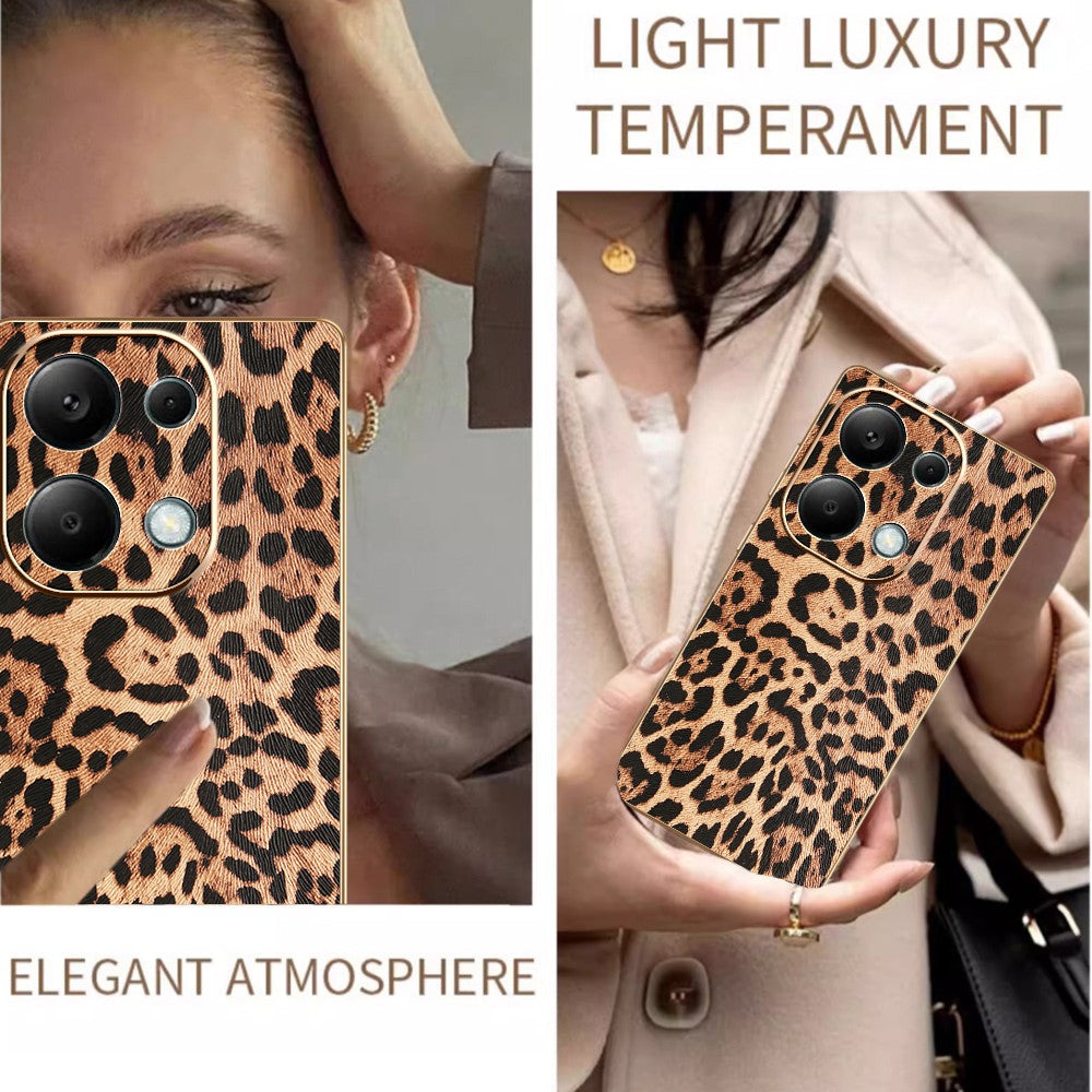 Phone Case For Xiaomi Redmi Note 13 Pro 4G / Note 14S 4G / Poco M6 Pro 4G Leopard Print PU Leather Coated PC + TPU Electroplating Cover