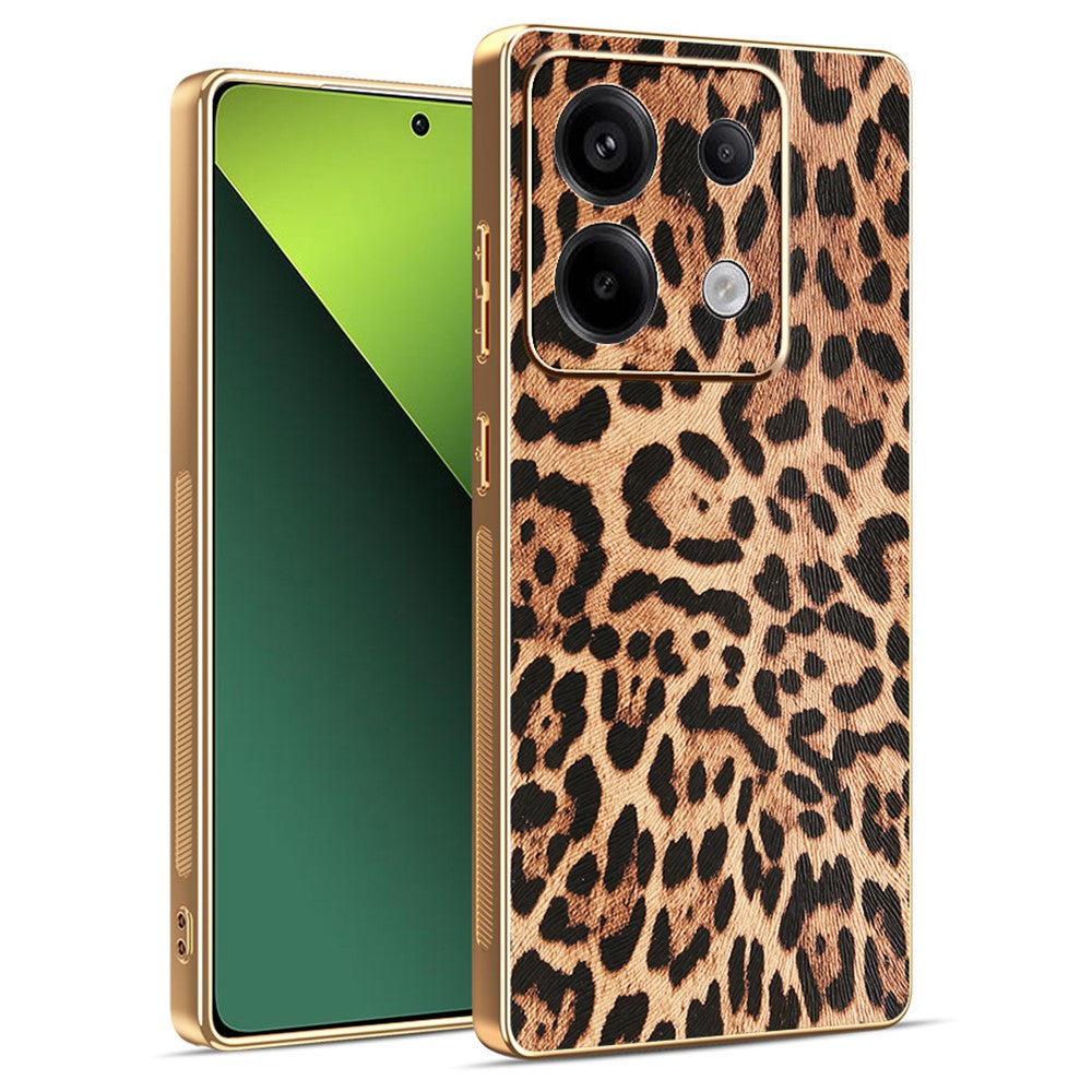 Phone For Xiaomi Redmi Note 13 Pro 5G / Poco X6 5G / X6 Neo 5G Case Leopard Print PU Leather Coated PC + TPU Electroplating Cover