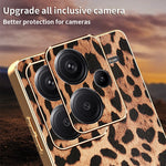 For Xiaomi Redmi Note 13 Pro+ 5G Case Leopard Print PU Leather Coated PC + TPU Electroplating Phone Cover