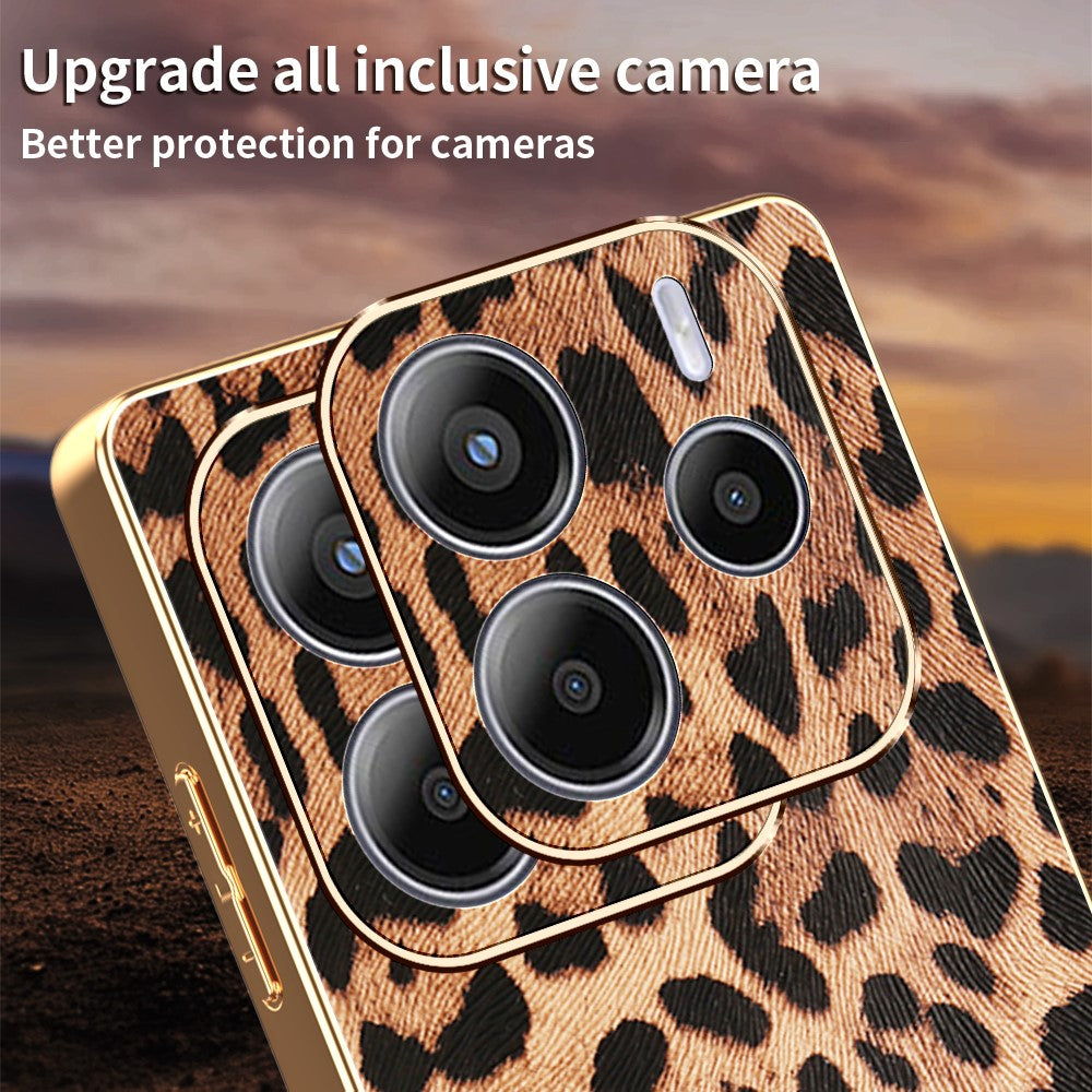 For Xiaomi Redmi Note 14 4G (163.25mm) Case Leopard Print PU Leather Coated PC + TPU Electroplating Phone Cover