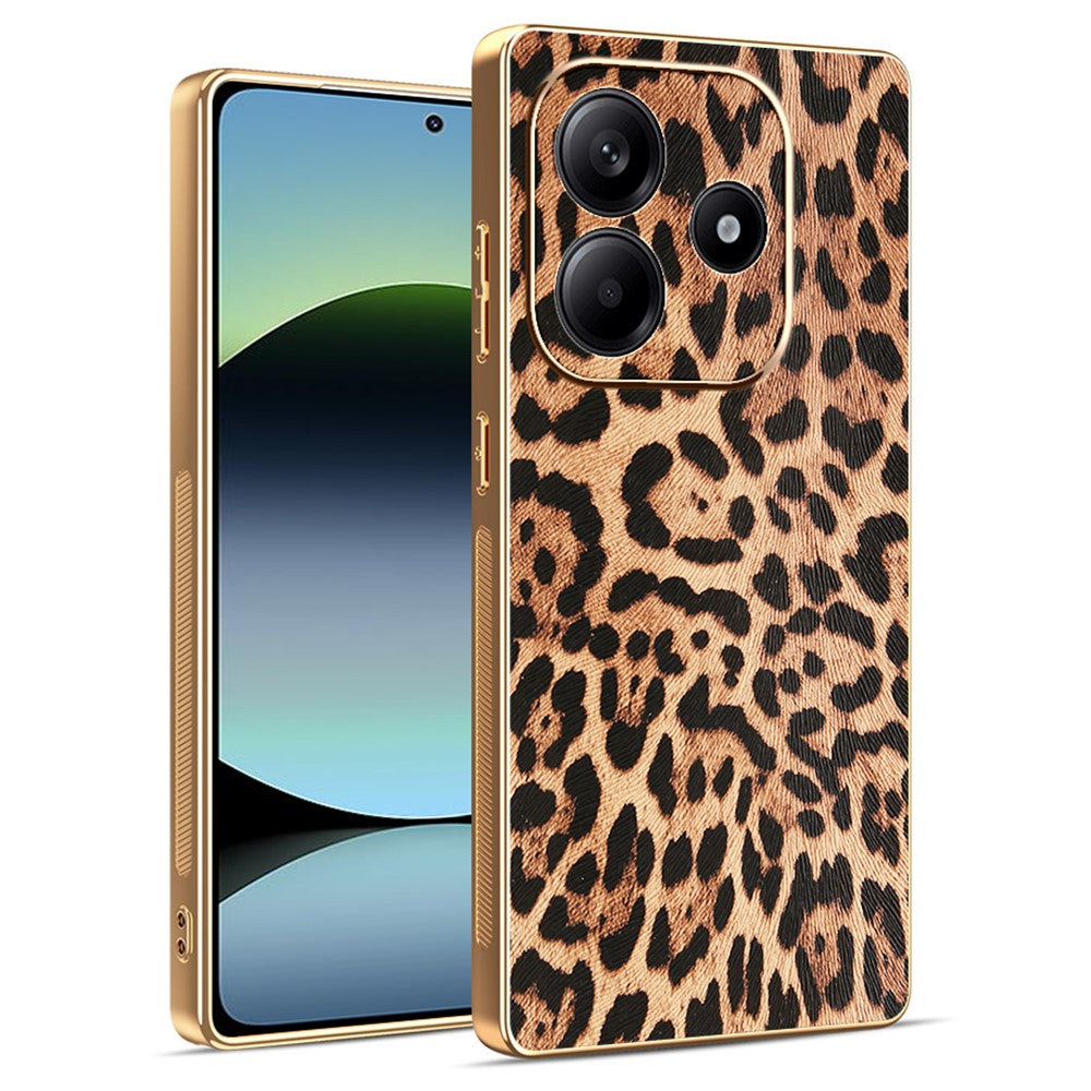 For Xiaomi Redmi Note 14 5G Case Leopard Print PU Leather Coated PC + TPU Electroplating Phone Cover