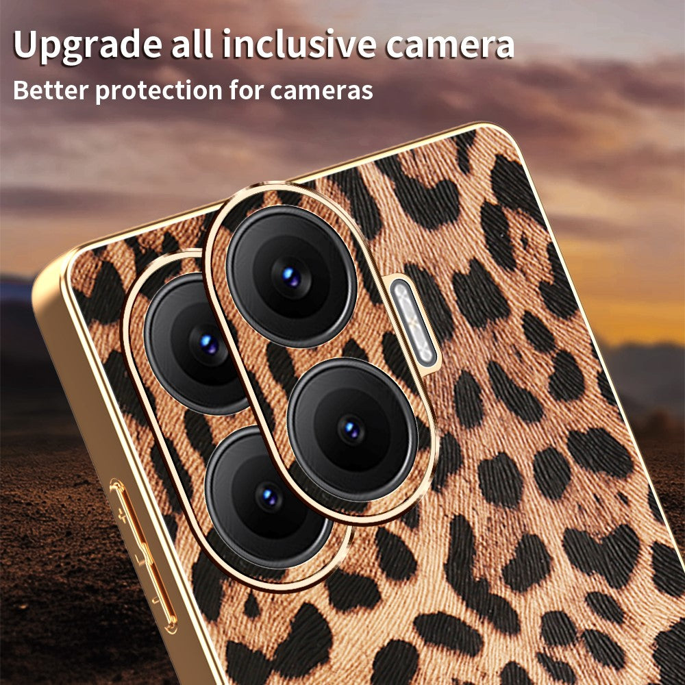 Xiaomi Redmi Turbo 4 Pro 5G / Poco F7 5G Skal Leopardmönster PU-läderbelagd PC + TPU Galvaniserad mobilskal