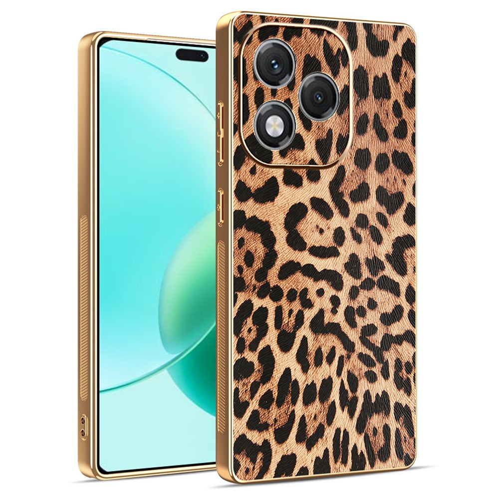 For Honor 400 Lite 5G Case Leopard Print PU Leather Coated PC + TPU Electroplating Phone Cover