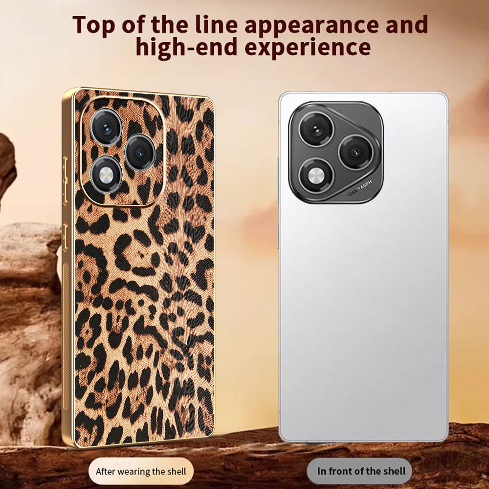 For Honor 400 Lite 5G Case Leopard Print PU Leather Coated PC + TPU Electroplating Phone Cover