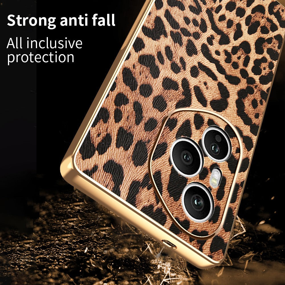 For Honor 400 Pro 5G (Global) Case Leopard Print PU Leather Coated PC + TPU Electroplating Phone Cover