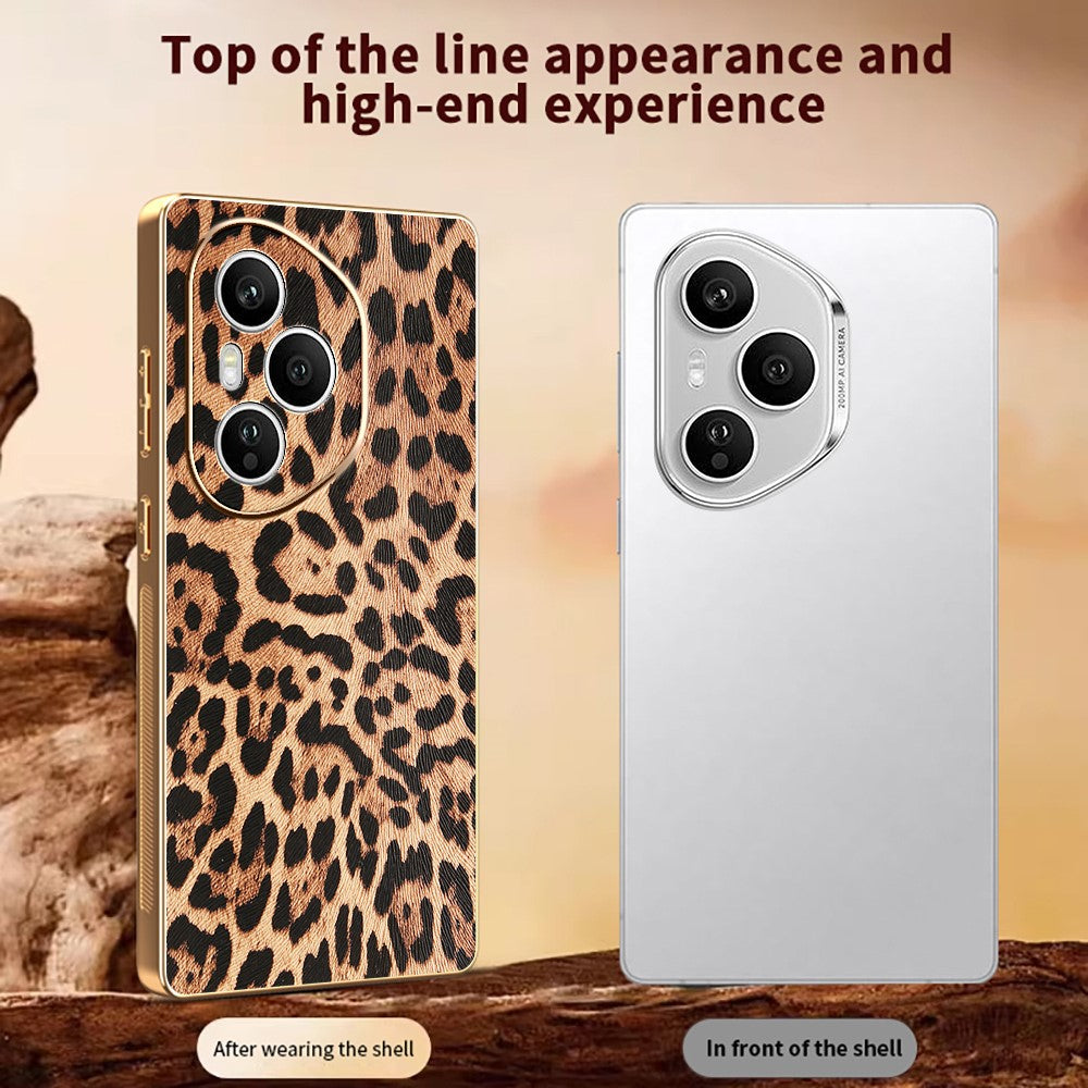 For Honor 400 Pro 5G (Global) Case Leopard Print PU Leather Coated PC + TPU Electroplating Phone Cover