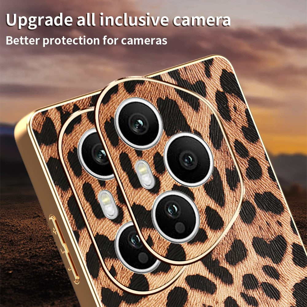 For Honor 400 Pro 5G (Global) Case Leopard Print PU Leather Coated PC + TPU Electroplating Phone Cover