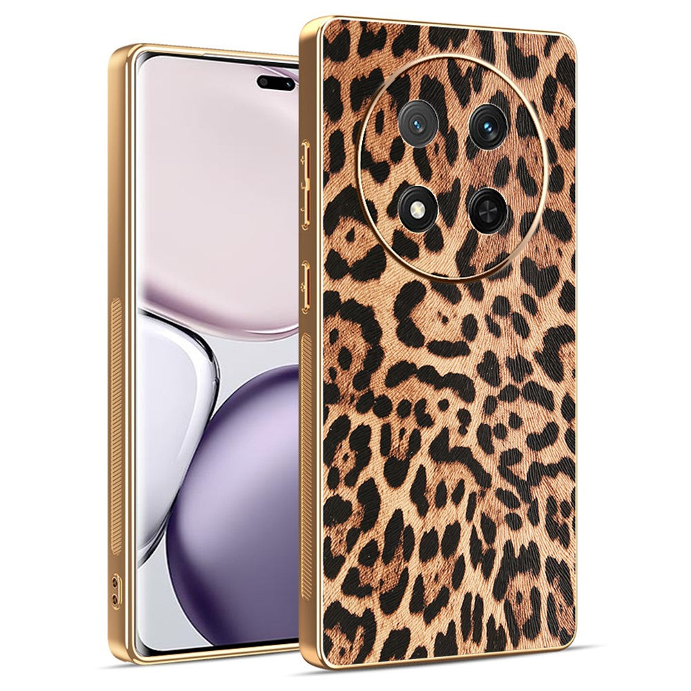Phone Case For Honor Magic7 Lite 5G / X60 Pro 5G / X9c 5G Leopard Print PU Leather Coated PC + TPU Electroplating Cover