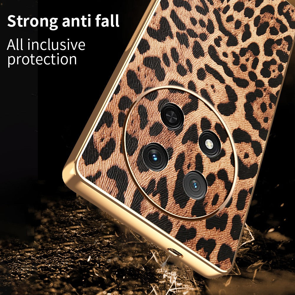 Phone Case For Honor Magic7 Lite 5G / X60 Pro 5G / X9c 5G Leopard Print PU Leather Coated PC + TPU Electroplating Cover