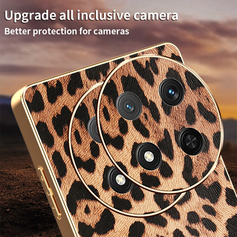 Phone Case For Honor Magic7 Lite 5G / X60 Pro 5G / X9c 5G Leopard Print PU Leather Coated PC + TPU Electroplating Cover