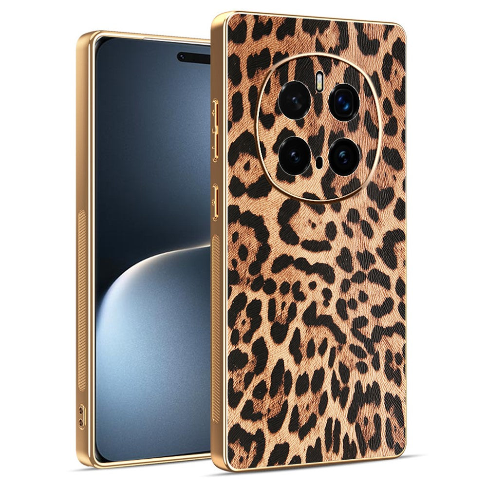 For Honor Magic7 Pro 5G Case Leopard Print PU Leather Coated PC + TPU Electroplating Phone Cover