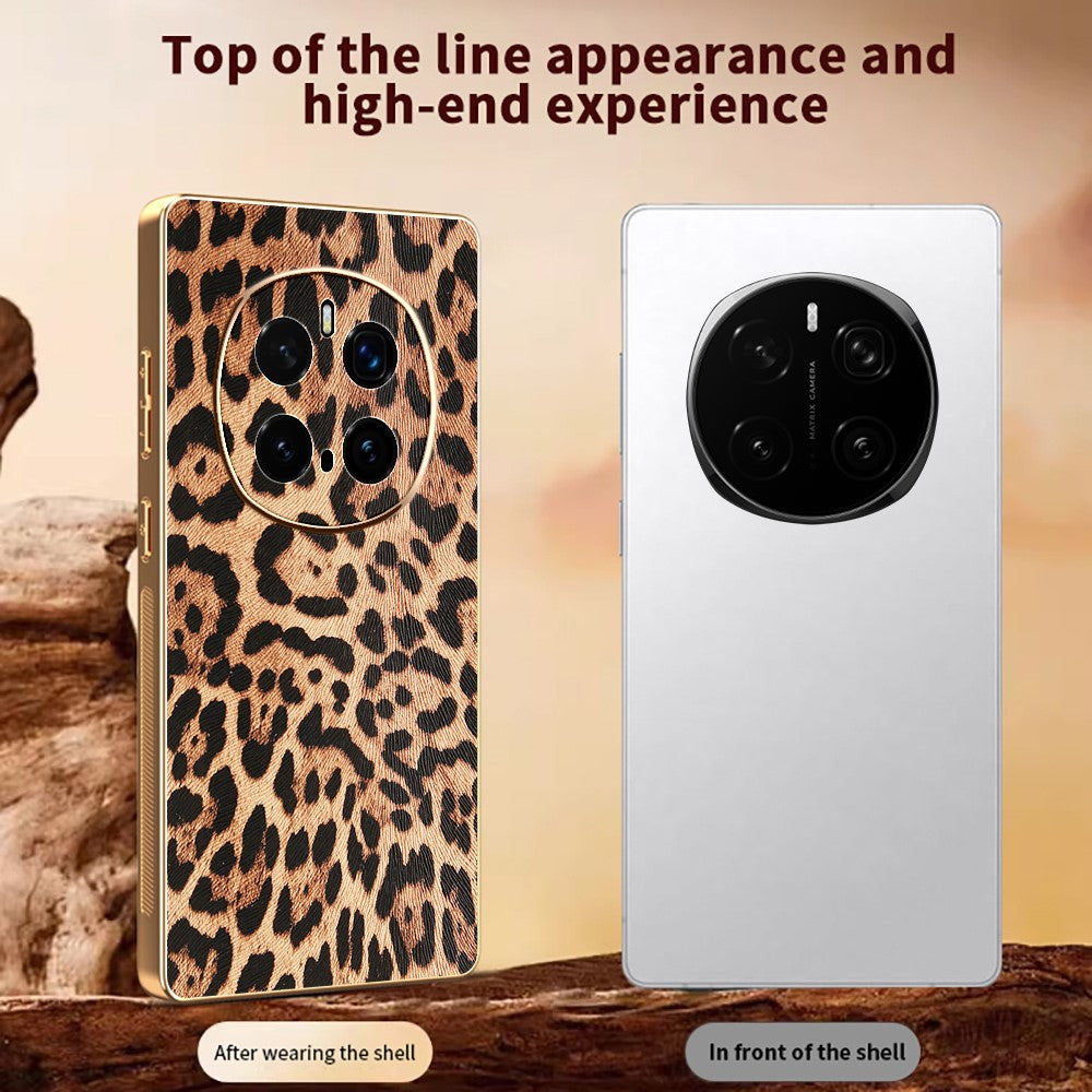 For Honor Magic7 Pro 5G Case Leopard Print PU Leather Coated PC + TPU Electroplating Phone Cover