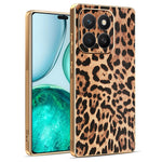 For Honor X8c 4G Case Leopard Print PU Leather Coated PC + TPU Electroplating Phone Cover