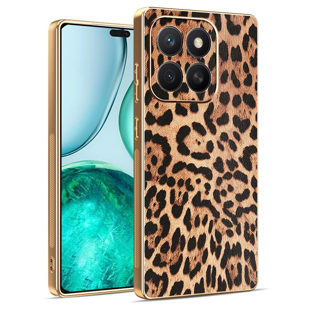 For Honor X8c 4G Case Leopard Print PU Leather Coated PC + TPU Electroplating Phone Cover