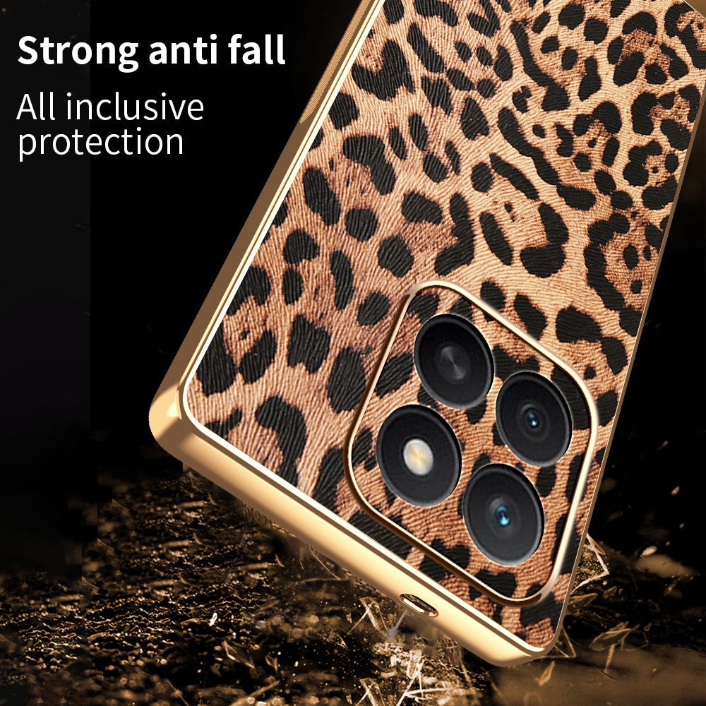 For Honor X8c 4G Case Leopard Print PU Leather Coated PC + TPU Electroplating Phone Cover