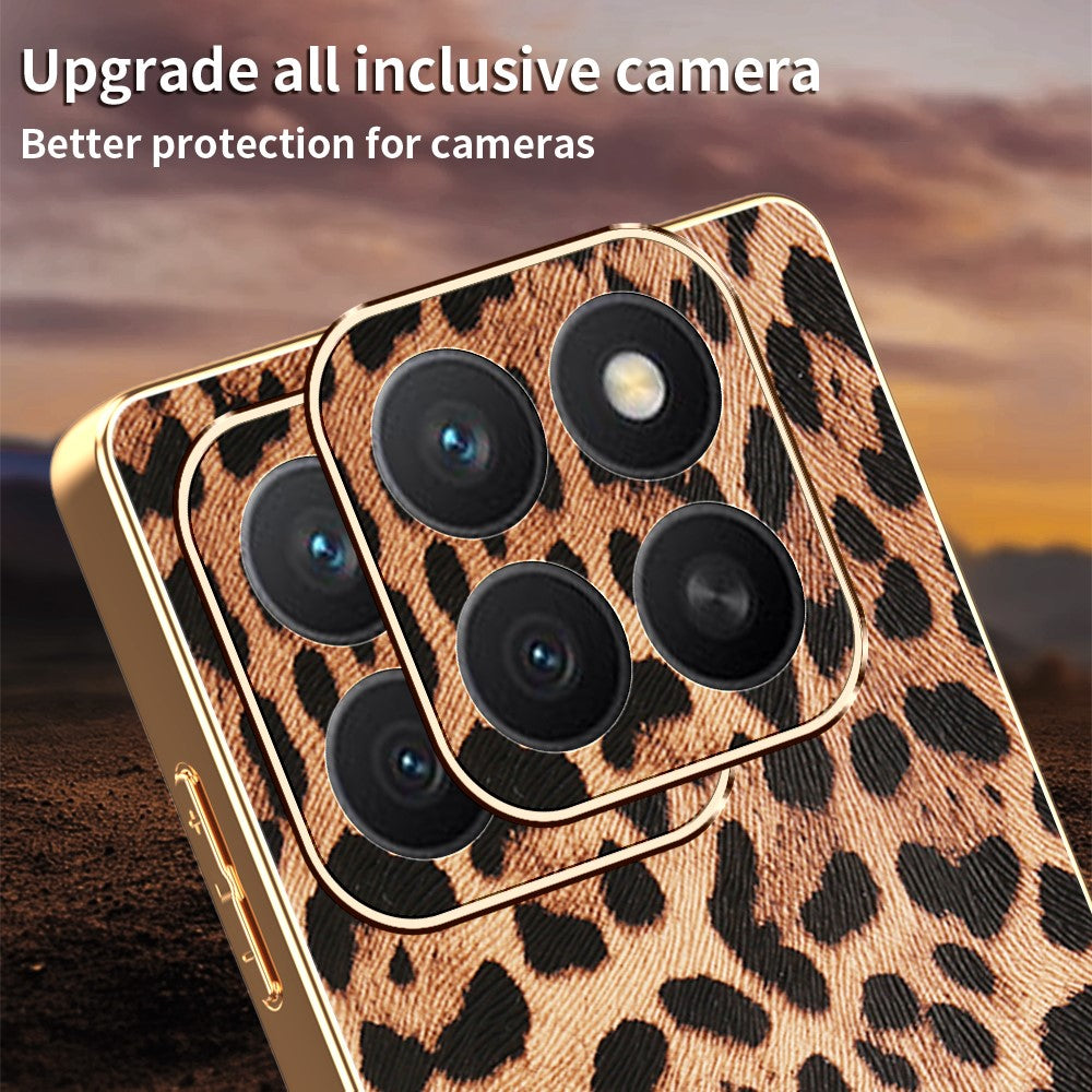 For Honor X8c 4G Case Leopard Print PU Leather Coated PC + TPU Electroplating Phone Cover