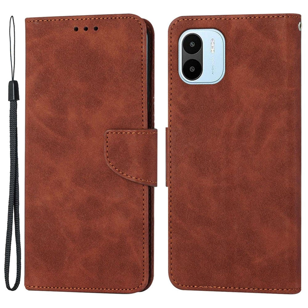 For Xiaomi Redmi A1 4G / A2 4G Shockproof Solid Color PU Leather Magnetic Phone Case Stand Flip Wallet Cover with Strap