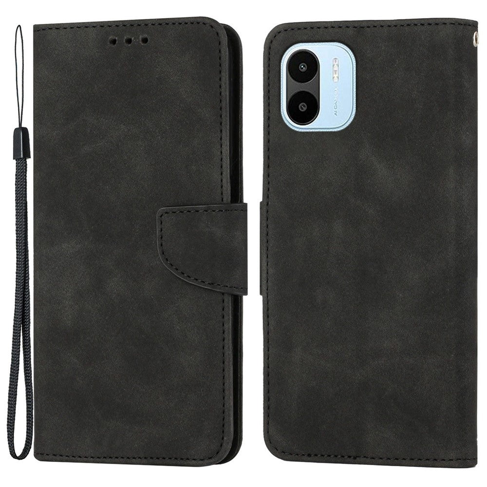 For Xiaomi Redmi A1 4G / A2 4G Shockproof Solid Color PU Leather Magnetic Phone Case Stand Flip Wallet Cover with Strap