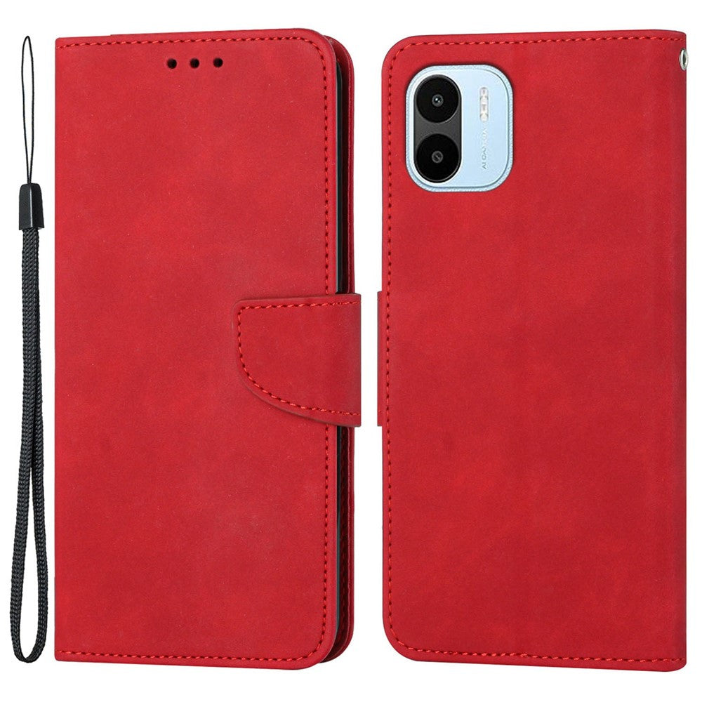 For Xiaomi Redmi A1 4G / A2 4G Shockproof Solid Color PU Leather Magnetic Phone Case Stand Flip Wallet Cover with Strap