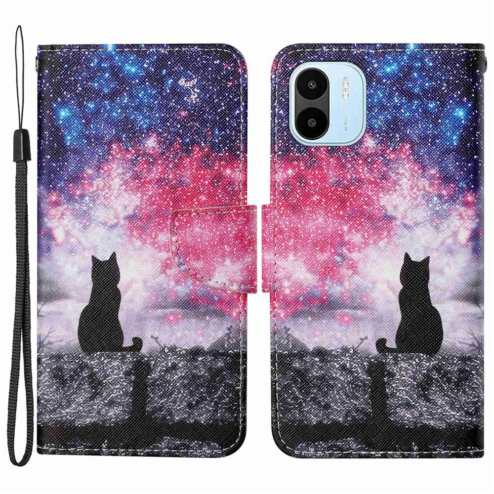 For Xiaomi Redmi A1 4G / A2 4G Cross Texture PU Leather Wallet Phone Case Pattern Printing Stand Magnetic Clasp Flip Cover with Strap