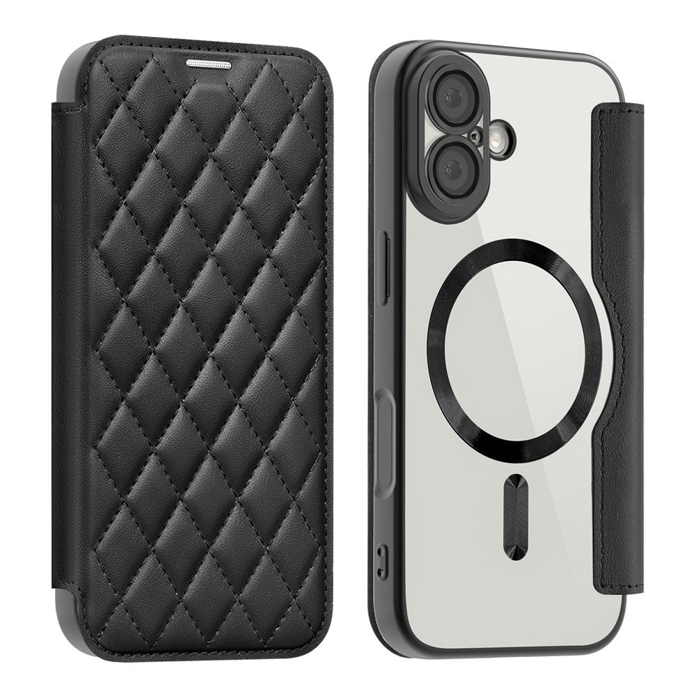 Til iPhone 17 Etui Kompatibelt med MagSafe Rhombus PU Læder Telefoncover