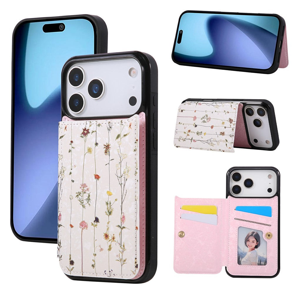 For iPhone 18 Pro Max / 17 Pro Max Case Flower Leather TPU RFID Blocking Phone Cover Card Slots