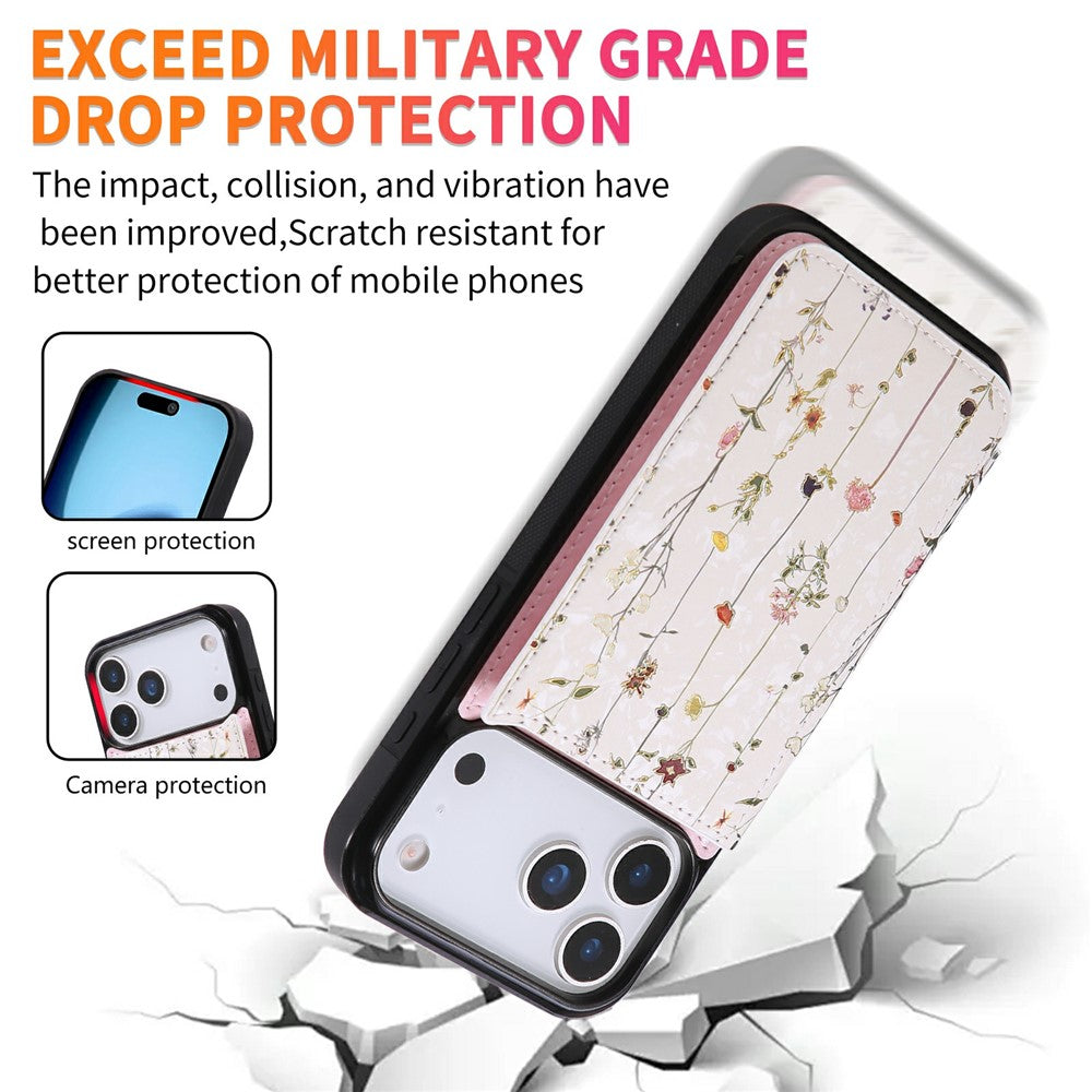 For iPhone 18 Pro Max / 17 Pro Max Case Flower Leather TPU RFID Blocking Phone Cover Card Slots