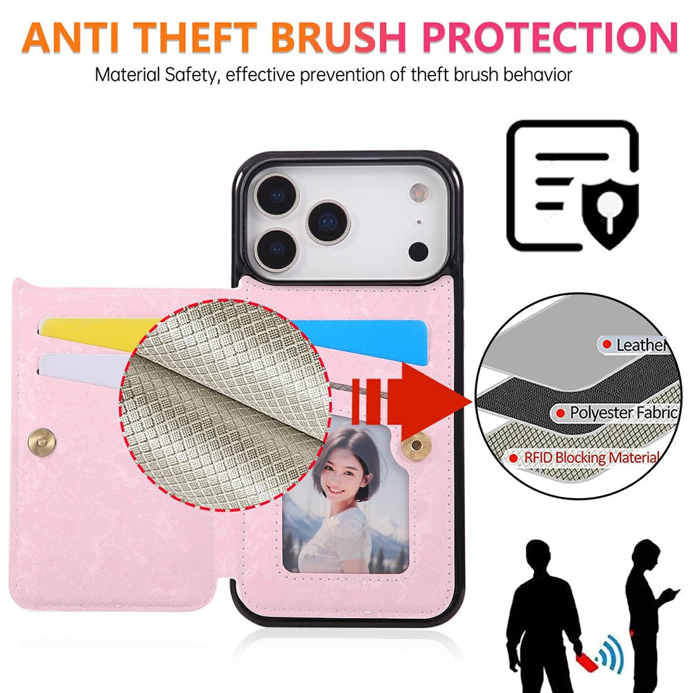 For iPhone 18 Pro Max / 17 Pro Max Case Flower Leather TPU RFID Blocking Phone Cover Card Slots