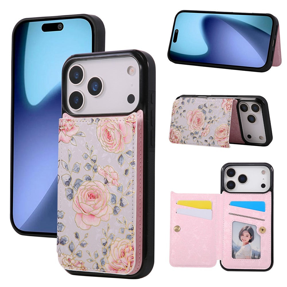 For iPhone 18 Pro Max / 17 Pro Max Case Flower Leather TPU RFID Blocking Phone Cover Card Slots