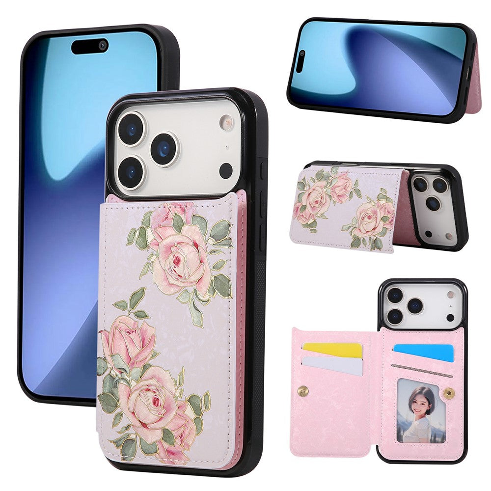 For iPhone 18 Pro Max / 17 Pro Max Case Flower Leather TPU RFID Blocking Phone Cover Card Slots