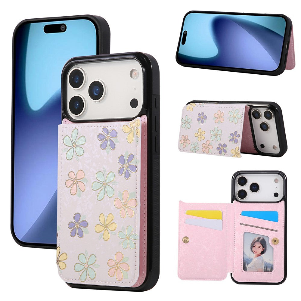 For iPhone 18 Pro Max / 17 Pro Max Case Flower Leather TPU RFID Blocking Phone Cover Card Slots