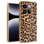 For Xiaomi 14 Pro Case Leopard Print PU Leather Coated PC + TPU Electroplating Phone Cover