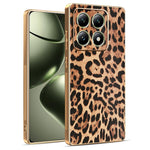 For Xiaomi 14T Case Leopard Print PU Leather Coated PC + TPU Electroplating Phone Cover