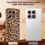 For Xiaomi 14T Case Leopard Print PU Leather Coated PC + TPU Electroplating Phone Cover